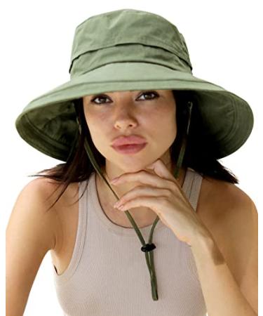 Sun Hats for Women Gardening Hat Wide Brim Beach Sun Protection Breathable Cotton Summer Hat with Fold-Up Brim Green Medium-Large