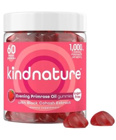 kindnature Evening Primrose Oil Gummies for Women 1000mg with Black Cohosh Extract Hormonal Balance, PMS & Menopause Support Vegan, Sugar-Free, Non-GMO