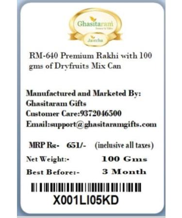 Ghasitaram Gifts Rakhi for Brother Rakhis Online - RM-640 Premium Rakhi with 100 GMS of Dryfruits Mix Can - Buy Online on GoSupps.com