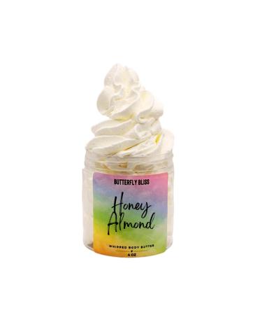 Honey Almond Whipped Body Butter Sweet Nutty Scented Moisturizer Natural Shea Mango & Coconut Oil Vegan Paraben-Free Skincare for Dry Skin 4 oz Jar