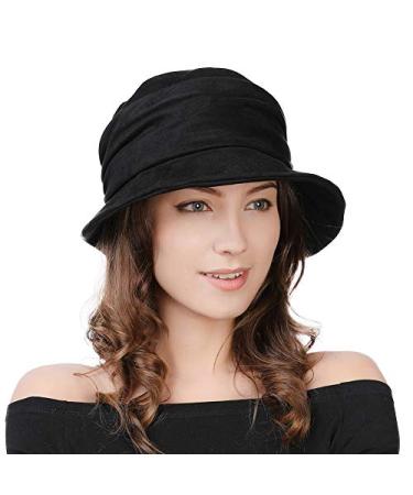 1920S Vintage Cloche Bucket Hat Packable Ladies Church Derby Party Fashion Floopy Winter 55-60CM 99088_black Large