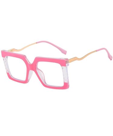 Oversized Square Computer Readers Reading Glasses Eyewear Blue Light Blocking Flat Light Mirror Anti Eye Strain +200 Pink