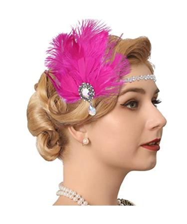 GENBREE 1920s Flapper Headpiece Rose Red Feather Headband Rhinestone Gatsby Headbands Prom Party Hair Accessories for Women