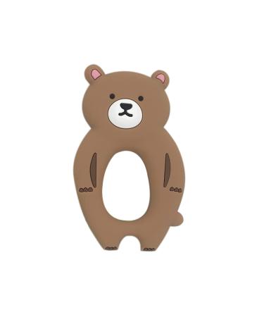 Jiooil Bear Silicone Baby Teether Toy for Infants 3+ Months Baby Chew Toys for Sucking Needs BPA Free Anti-Drop Silicone Mitten Teething Toy for Soothing Sore Gums Brown
