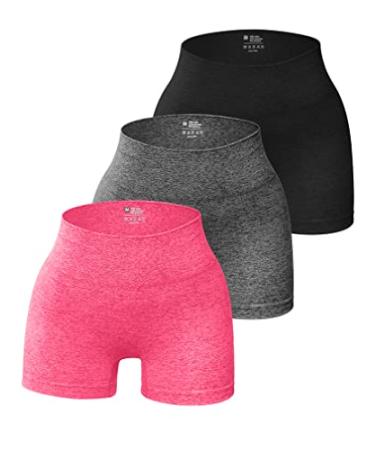 OQQ 3 Piece for Women Yoga Shorts Workout Athletic Seamless High Wasit Gym Leggings Black Grey Rose Medium
