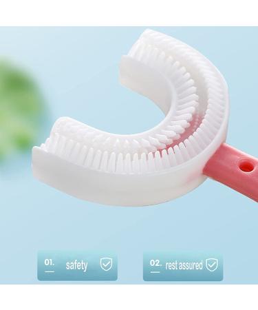 Owno 2 Pack Children's U-Shaped Toothbrush - Food-Grade Soft Silicone Brush - Easy Grip Handle - Oral Cleaning Design - Baby Care - Pink & Blue - Buy Online on GoSupps.com