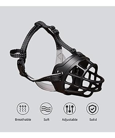 Soft Silicone Dog Muzzle - Adjustable Basket for Chewing Barking & Drinking | Sizes for Snouts 19.1-24.1 cm & 7.5-9.5 cm - Black - Buy Online on GoSupps.com