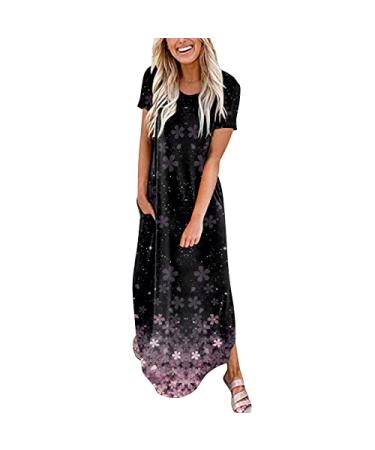 Gufesf Women's Maxi Dress 2023 Summer Casual Sundress Short Sleeve Long Dresses Hawaiian Beach Maxi Dress with Pockets Atqz-g-purple Large