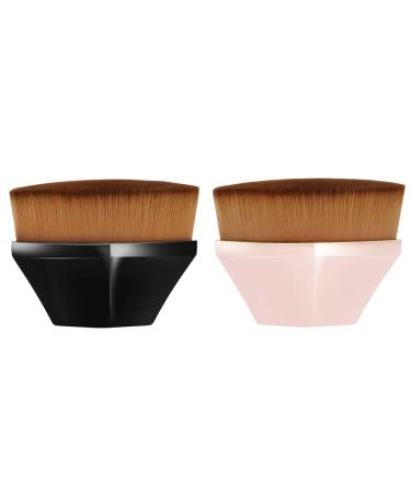 Auauy 2 PC Flat Foundation Brush Set - Seamless Liquid Makeup Brushes with Groove Design - Black & Rose - Portable & Stylish - Buy Online on GoSupps.com