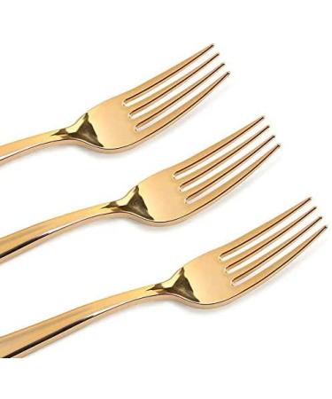 I00000 72-Piece Gold Dessert Plates & Forks Set - Heavyweight White with Gold Rim Plastic Plates for Parties, Weddings, and Events - Buy Online on GoSupps.com