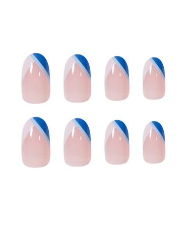 RikView French Press on Nails - Medium Length Almond White & Blue Glossy Acrylic Nails for Women - Buy Online on GoSupps.com