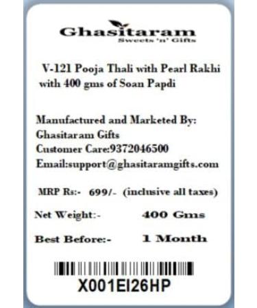 Ghasitaram Gifts Rakhi Gifts for Brothers V-121 Pooja Thali with Pearl Rakhi with 400 GMS of Soan Papdi - Buy Online on GoSupps.com