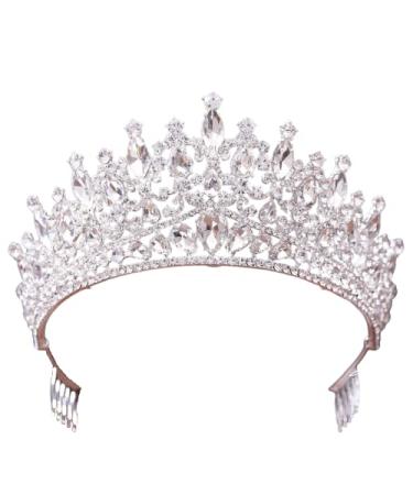 QIAIYALA Tiara and Crown with Comb for Women and Girls Silver Headband Rhinestones Bridal Wedding Prom Birthday Cosplay