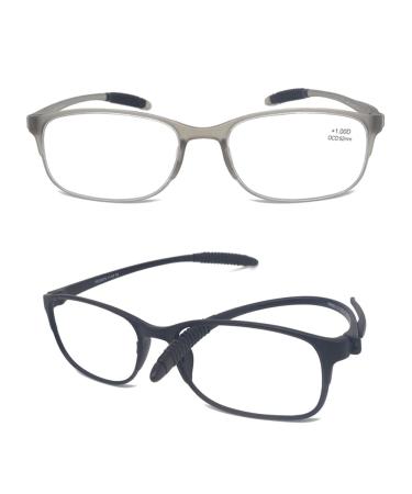 Mcoorn Reading Glasses Flexible Lightweight for Women Men (2 Pack) with Case Anti Blue Anti-Reflective One Black One Grey 1.25 x