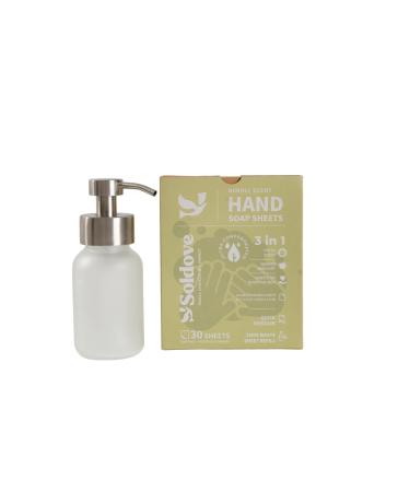 SOLDOVE Hand Soap Sheet Bundle 1 Pack (30 Sheets Total) + Refillable Glass Dispenser