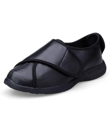 ZJING Men's Wide Diabetic Leather Shoes | Adjustable Closures | Walking Slippers for Arthritis, Edema, Swollen Feet | Size 14, Black - Buy Online on GoSupps.com