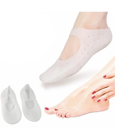 InfantLY Bright Silicone Foot Chapped Moisturizing Gel Sock Skin Care Protector Pedicure Health Monitors Relieve Dry Non-Slip Massager White 1.0 Count