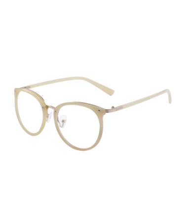 ALWAYSUV Retro Fashion Vintage Round Metal Full Frame Clear Lens Glasses for Women/Men Beige