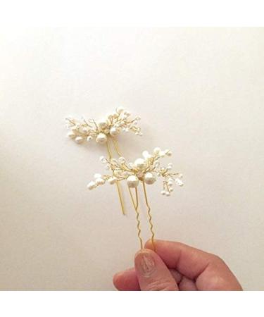 Artio Bride Wedding Pearl Hair Pins Set - Bridal Hair Accessories for Women and Girls - 2PCS (Gold) - Buy Online on GoSupps.com