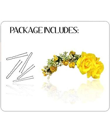 SHREEMEE Women's Hair Pins Clips Hair Buns HairStyles Artificial Flowers Accessories For Weddings Yellow - Buy Online on GoSupps.com
