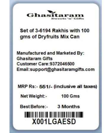 Ghasitaram Gifts Rakhi for Brother Rakhis Online - Set of 3-6194 Rakhis with 100 GMS of Dryfruits Mix Can - Buy Online on GoSupps.com
