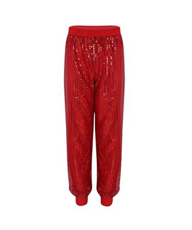 easyforever Women's Glitter Sequins Harem Hip Hop Dance Pants Baggy Hippie Trousers Casual Loose Wear Red Large-X-Large