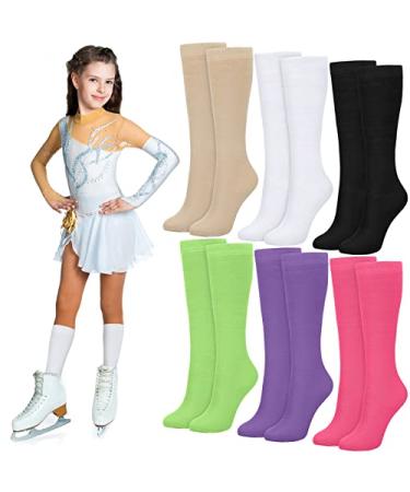 6 Pairs Ice Skating Socks Cotton Compression Socks Roller Skate Socks Knee Socks Athletic Sport for Women Girl Mix Color