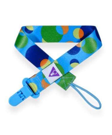 'Pacifier Addict - Adult Pacifier Clip/Lanyard - Blue with Colorful Circles