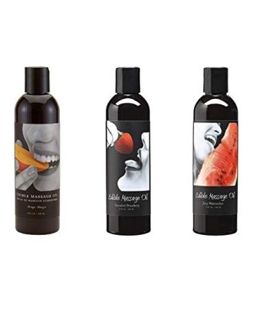 Edible Oil Massage - By Earthly Body - Variety Bundle - Mango/Strawberry/Watermelon - 2 OZ. Each (3)