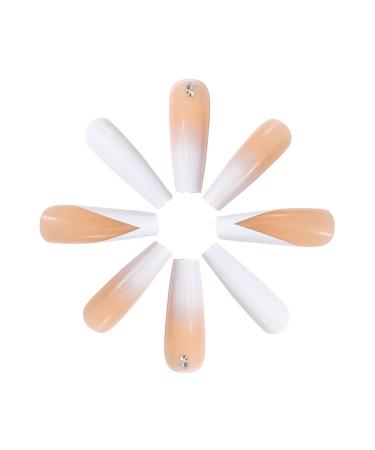 Handcess White Gradient Coffin French False Nails | Shiny Long Press-On Ballerina Acrylic Nails - 24PCS for Women & Girls - Buy Online on GoSupps.com