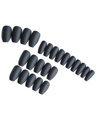 24 Pack Black Matte Fake Nails with Glue - Full Cover French Acrylic Nail Art Tips for Women & Girls - Buy Online on GoSupps.com
