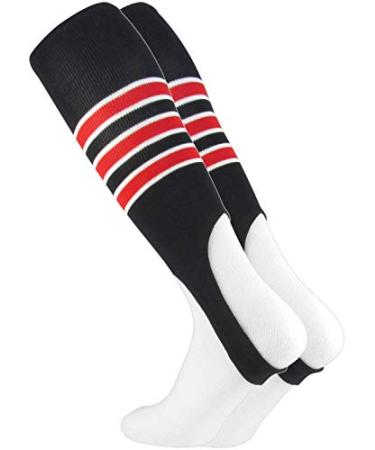 TCK Striped Baseball Stirrups Softball Stirrups 7 Inch Black/White/Scarlet Large
