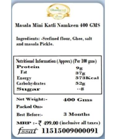 Ghasitaram Gifts Masala Mini Katli Namkeen 400 GMS |Diwali Holi Rakhi Valentine Christmas Birthday Anniversary Gift for Her Him Mothers Day Fathers Day| - Buy Online on GoSupps.com