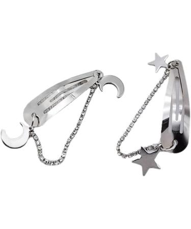 hgnxa Sparkling Silver Hair Clip Moon and Star Charm Hairpin for Women Harajuku Style Fringe Chain Hair Barrette Cute - Buy Online on GoSupps.com