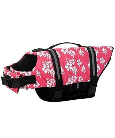 Dog life jacket swimming safety coat swimming vest lifeguard with handle for small dog puppies large dog (red flower l) l red flower