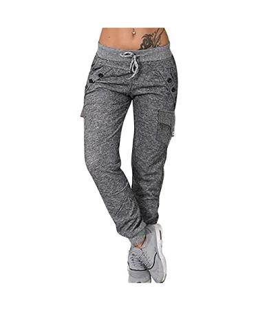 Baggy Sweatpants for Women Drawstring High Waisted Cinch Bottom Yoga Pants with Pockets Casual Relaxed Workout Jogger Pants Dark Gray(cotton Cargo Sweatpants) XX-Large