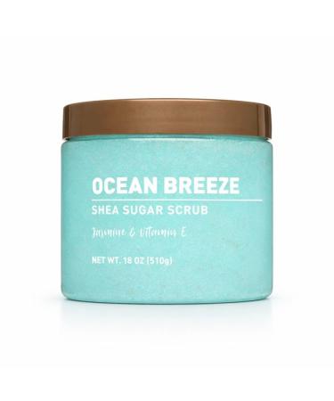 Ocean Breeze Shea Sugar Body Scrub 18 oz Jar Gentle Exfoliating Polish with Shea Butter Rinses Clean For Smooth-Looking Skin Bath & Shower All Skin Types