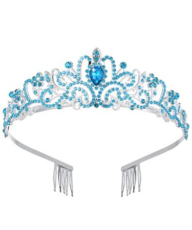Crystal Tiaras Crowns for Women Girls  Birthday Party Princess Crown Wedding Prom Hair Accessories Gifts with Combs Blue(Pack of 1)