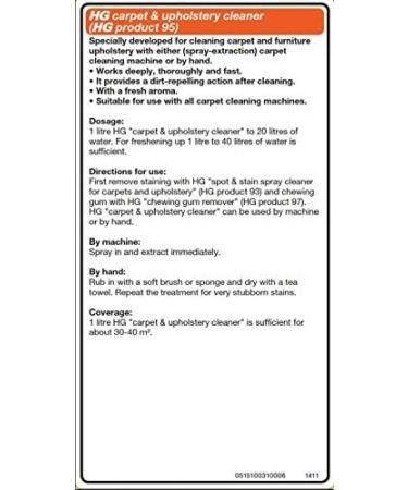 HG Carpet & Upholstery Cleaner with Dirt Repellent Product 95 Removes Grime Quickly and Thoroughly for Most Types of Fabrics 1L (151100106) - Buy Online on GoSupps.com