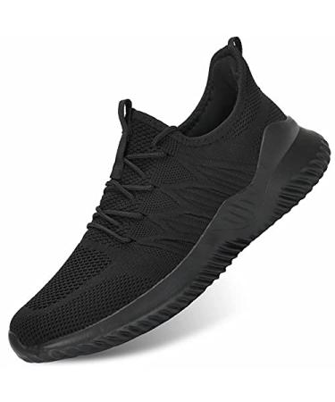 Mens Running Shoes Slip-on Walking Sneakers Lightweight Breathable Casual Soft Sole Trainers 13 All Black