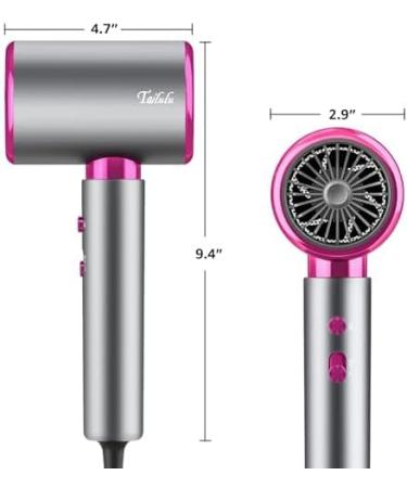 Professional 1875W Low Noise Ionic Hair Dryer with Diffuser - Fast Drying Travel-Friendly Grey+Pink for Women & Men - Buy Online on GoSupps.com