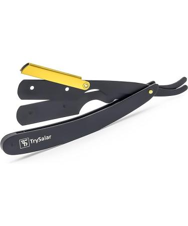 Professional Cut Throat Razor Kit for Men Matte Black 24K Gold Plated Barber Grade Single Edge Blade Straight Razor Premium Shaving Razors