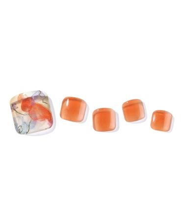 Zinipin Semi-Cured Gel Pedicure Strips Floral Orange | 30 Pedi Wraps | Includes Cleanser Pads  Wooden Stick & Nail File (Floral Tea)