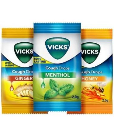 VICKS Cough Drops for Throat Irritation Relief - 185 Drops Jar | Menthol, Honey, Ginger Flavors - Buy Online on GoSupps.com