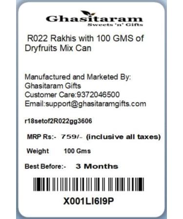 Ghasitaram Gifts Rakhi for Brother Rakhis Online - Set of 2- R022 Rakhis with 100 GMS of Dryfruits Mix Can 2 Rakhi with 100 gms of Dryfruits Mix Can - Buy Online on GoSupps.com