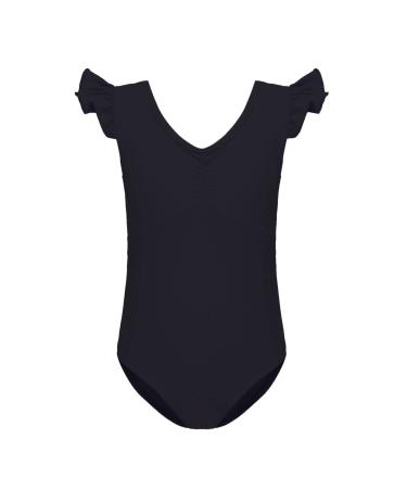 HIPPOSEUS Team Basic Long Sleeve and Short Sleeve Leotard for Girls and Toddles Gymnastics Dance Ballet, AM0019 Srl Black 8-9Years(Height 50-53inches)