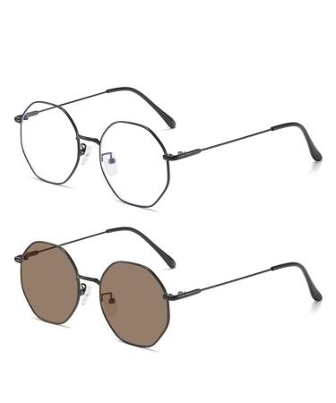 Zhenqi Anti-UV Photochrome glasses anti-UV rays blue light filter glasses for work office business gymnastics gray black gold-colored frame