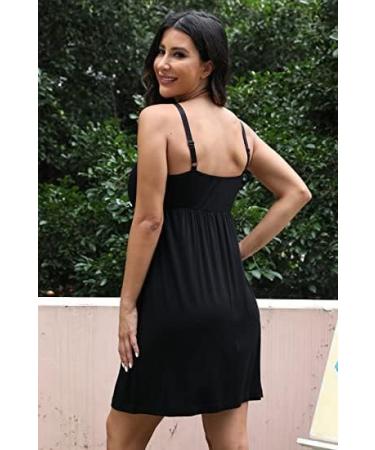 Sosolism Women's Nursing Nightdress | Padded Lace Trim Breastfeeding Dress | Maternity Nursing Dress - Black - Buy Online on GoSupps.com