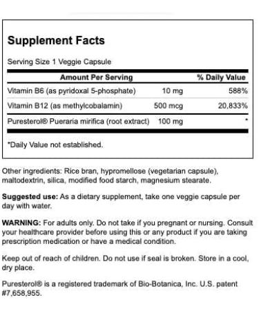 Buy Swanson Pueraria Mirifica with B6 & B12 - Puresterol 60 Veg Caps 2 Pack | International Shipping Available - Buy Online on GoSupps.com