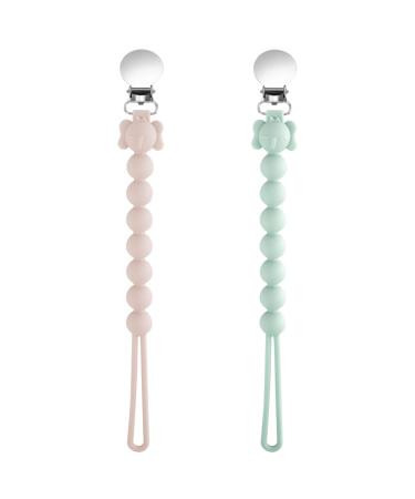 Dummy Clip- BPA Free 2PCS Premium Silicon Cute Pacifier Clips for Girls Newborn Baby Pacifier Holder Leash Chains Fits All Pacifier Teecher Toys Baby Shower(Green-Pink) 2PCS green+ pink